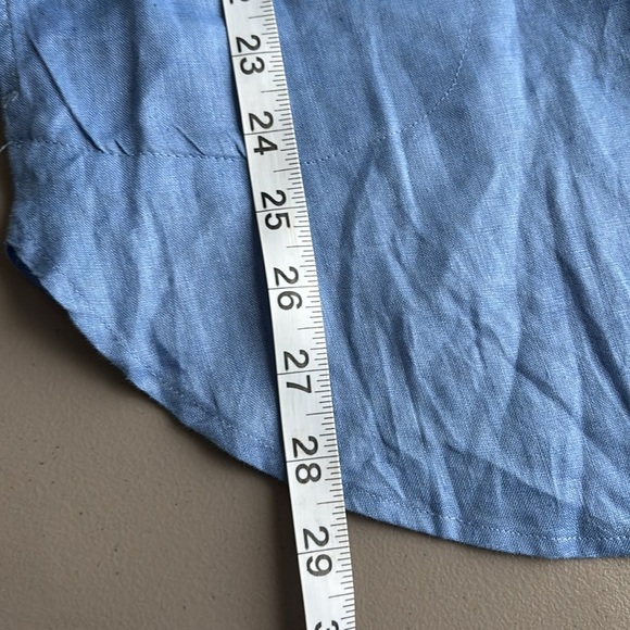 J. Jill Love Linen Casual Blue Button Down tunic top pockets Sz Med coastal - Picture 10 of 10